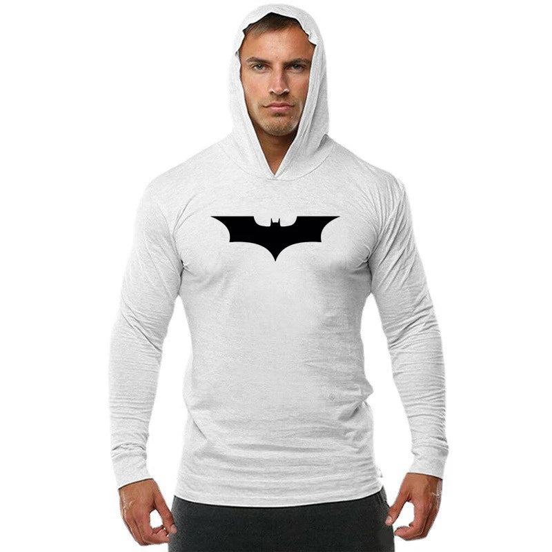 Black Bat Print Mens Fitness Casual Long Sleeve Slim Fit Hooded T-shirt Gym Bodybuilding Muscle Cotton Breathable Hip Hop Hoodie