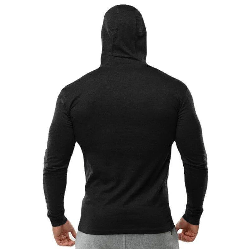 Black Bat Print Mens Fitness Casual Long Sleeve Slim Fit Hooded T-shirt Gym Bodybuilding Muscle Cotton Breathable Hip Hop Hoodie