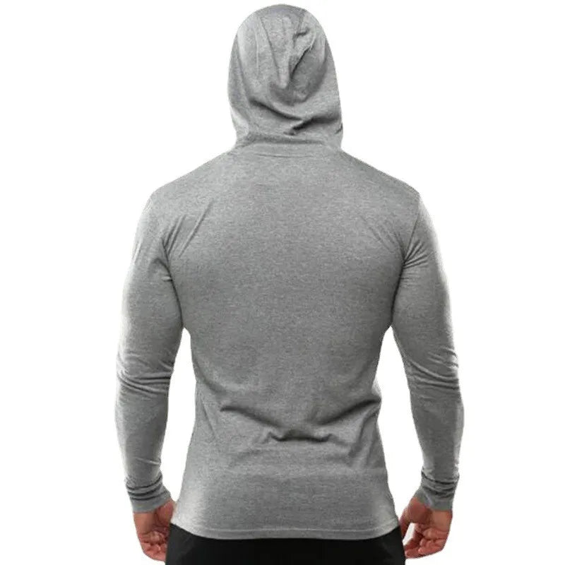 Black Bat Print Mens Fitness Casual Long Sleeve Slim Fit Hooded T-shirt Gym Bodybuilding Muscle Cotton Breathable Hip Hop Hoodie