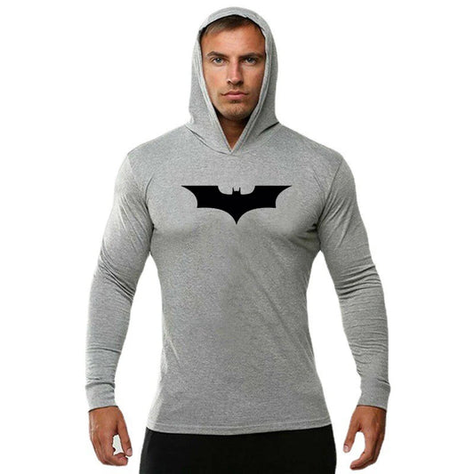 Black Bat Print Mens Fitness Casual Long Sleeve Slim Fit Hooded T-shirt Gym Bodybuilding Muscle Cotton Breathable Hip Hop Hoodie