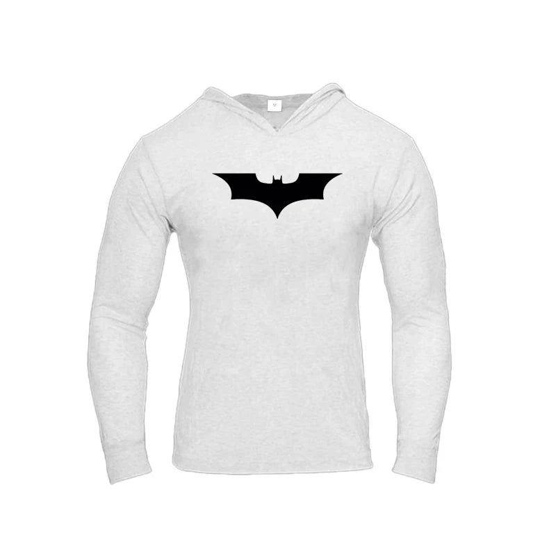 Black Bat Print Mens Fitness Casual Long Sleeve Slim Fit Hooded T-shirt Gym Bodybuilding Muscle Cotton Breathable Hip Hop Hoodie